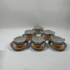 Takito Lusterware Tea Cup  Saucer Set Of 6 Purple And Gold/Orange