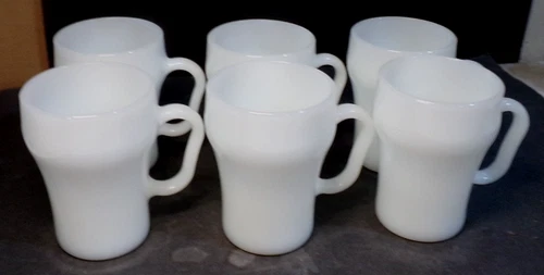 Vintage Set of 6 Fire King SODA MUGS White Milk Glass 4" Tall - MINT CONDITION!