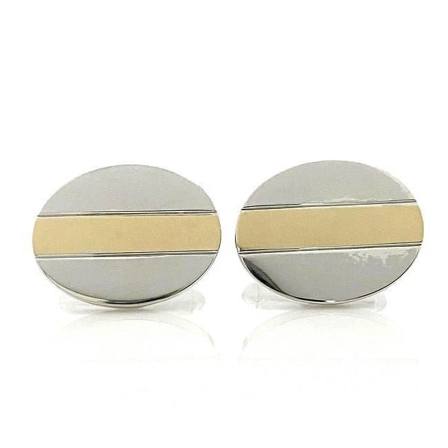 Tiffany & Co. Cufflinks Ag925 K14 585 Silver Yellow Gold Oval with Box Jewelry - Image 2 of 4