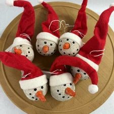 6 Snowman Christmas Ornament Santa Hat Carrot Nose Resin Head Is 2” Diam New