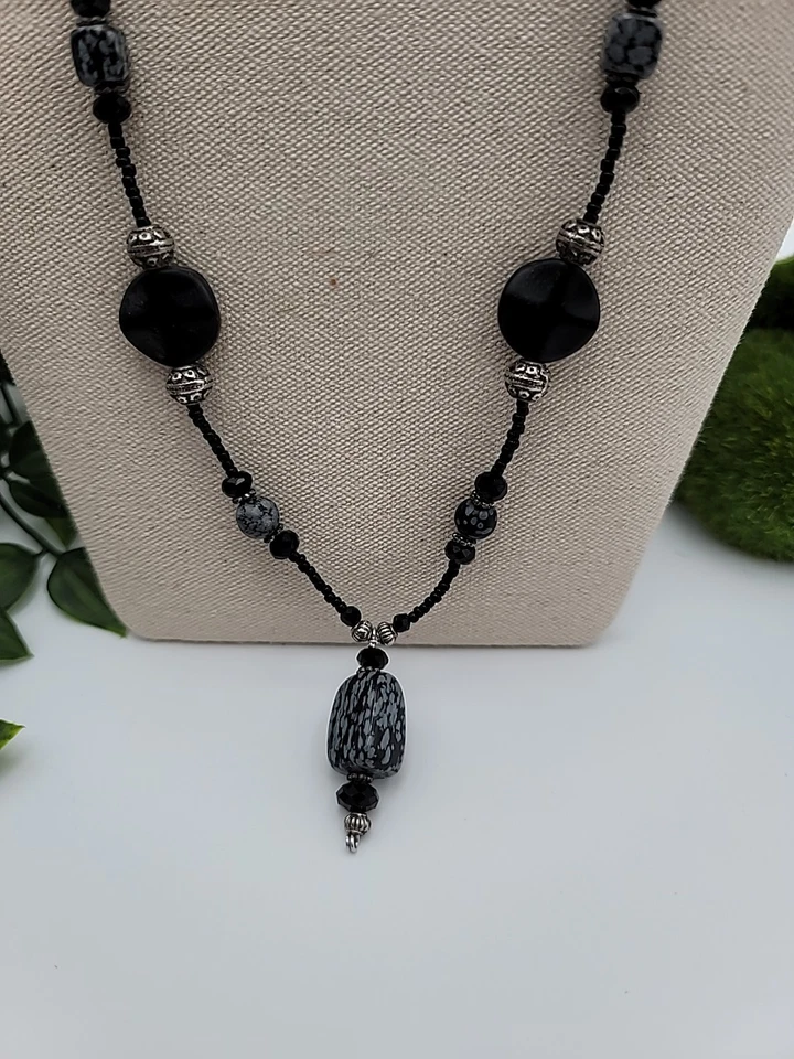 Collar de Obsidiana Copo de Nieve 26" y Pendientes 1.5" Conjunto de Joyería con Cuentas Foto 2 de 4