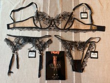 Honey Birdette Seraphina Black Set 38DDD Garter XL, Brief L, Cuban stockings.