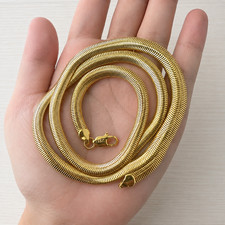 18K Solid Gold Herringbone Necklace 20" 6mm Wide Yellow Gold Chain