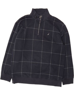 NAUTICA Herren Zip Neck Sweatshirt Pullover 2XL Navy Blau Kariert Baumwolle AM05
