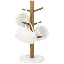 Wood Mug Holder, Marble Base Cup Rack Tree, Mug Stand Hanger, Kitchen Coffee ...