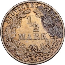 Deutsches Reich 1/2 Mark 1909 G    2,8 g  Original  M&uuml;nze #TOW131