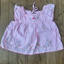 Vintage Gingham Ruffled Embroidered Cradle Togs Dress Baby 12 mo Pink Floral