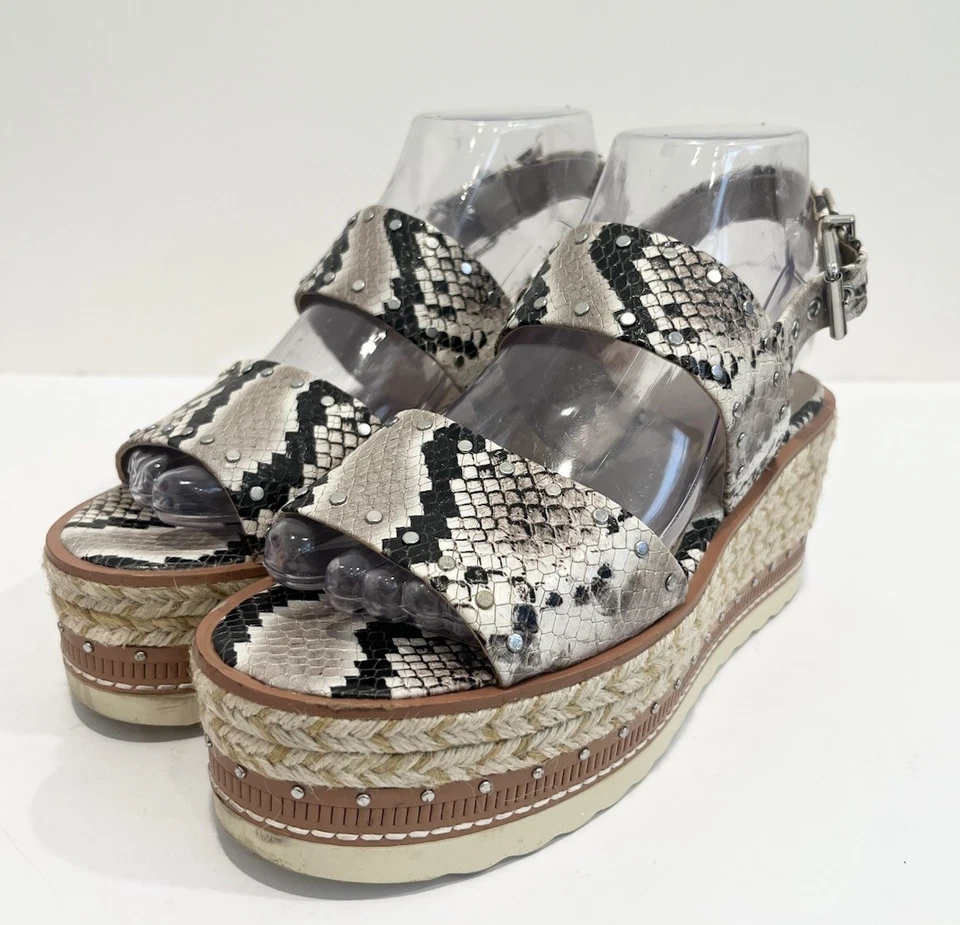 Vince Camuto Marsa Platform Wedge Sandals Faux Snakeskin Studded Jute Women 7.5 - Image 2 of 4
