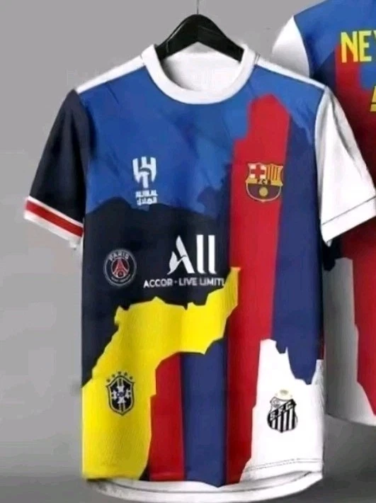 Maillot Football Neymar Barça PSG Real Brésil T-shirt Multi Club Adulte/Enfants - Photo 2/4