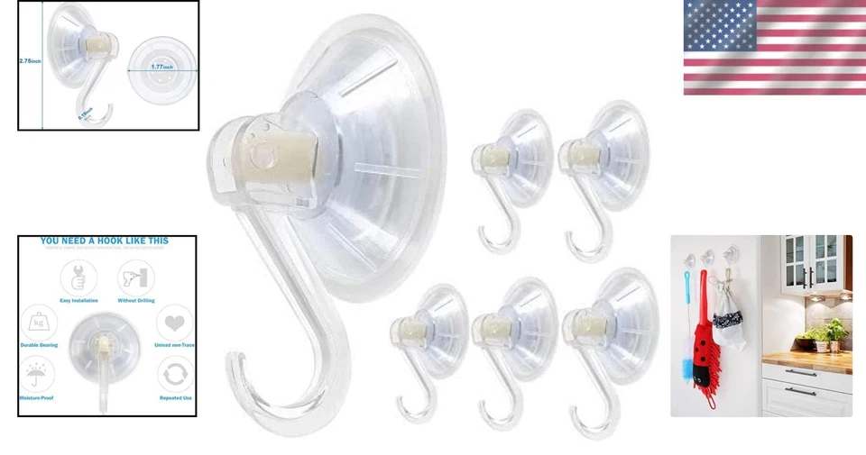 Gancho para ventosa de plástico transparente 1ª elección, paquete de 6 ganchos ultra resistentes Oobest Foto 2 de 4