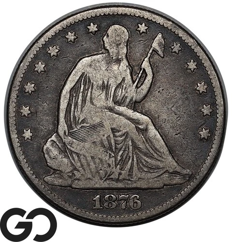 1876 Seated Liberty Half Dollar, Full Rims, VG++