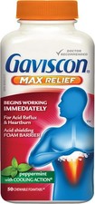 Gaviscon Max Relief Chewable Antacid Tablets 50ct Peppermint Heartburn Acid Refl