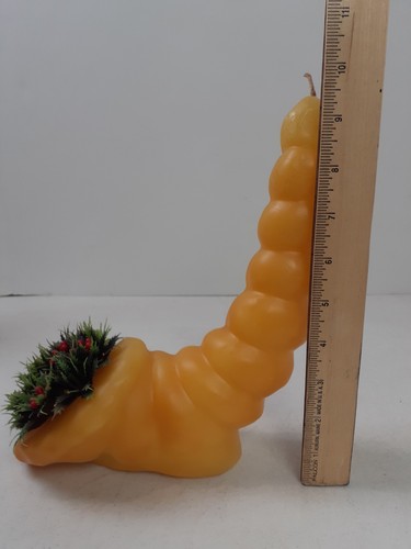 Grande candela vintage in cera di Cornucopia con corona di bacche di agrifoglio 9,5" RARA anni 60-70 - Foto 6 di 13