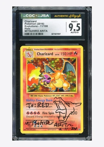 Pokemon CGC 9.5 AUTO 9 Charizard Holo Mitsuhiro Arita 2016 11/108 Evolutions ENG