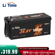 LiTime 24V 100Ah Bluetooth 5.0 Low Temp LiFePO4 Lithium Battery For Off-grid RV
