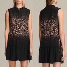 ALLSAINTS 100% Silk LIN LYOS Leopard Animal Print Mini Dress Ombré Black Pink
