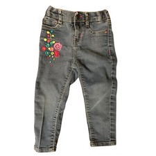 Original Osh Kosh Sweet Skinny Floral Embroided Girl's Adjustable Jeans Pants 2T