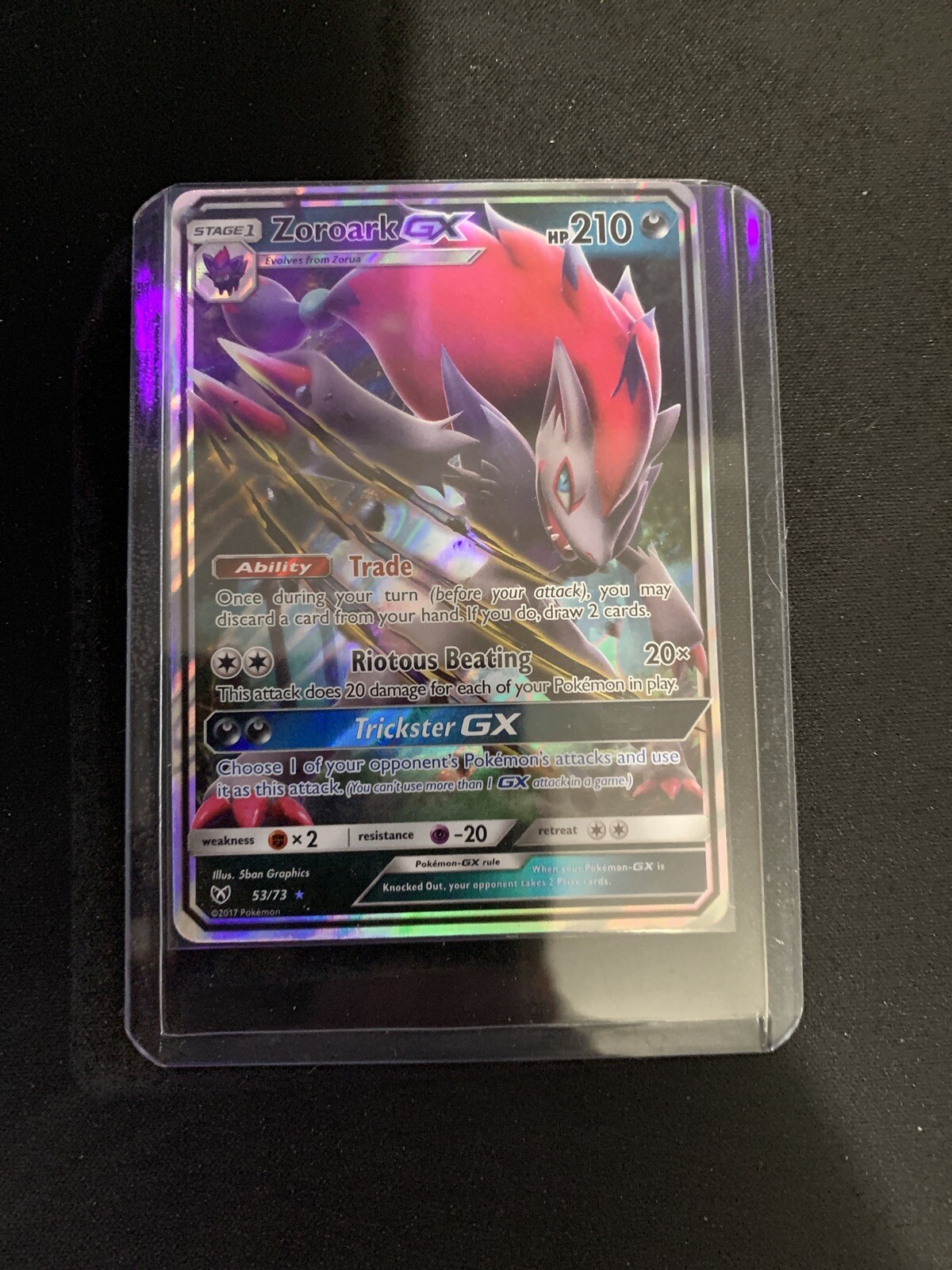Zoroark GX 53/73 Ultra Rare Full Art Holo Pokemon Card - Shining Legends -NM