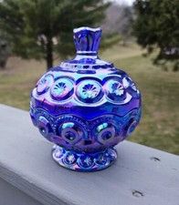 Moon And Star Glass Cobalt Blue Carnival Iridescent Small Compote Candy Dish