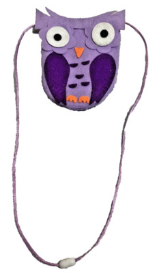Owl Coin Purse Felt 6'' Purple Lavender Zipper Lined 12'' Cord Strap Girls Novelty