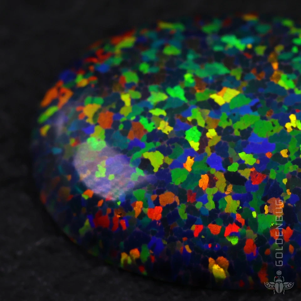 Ópalo de fuego negro cabina ovalada arco iris flash piedra 3D cultivada piedra preciosa suelta 10x14 mm, UE Foto 2 de 4