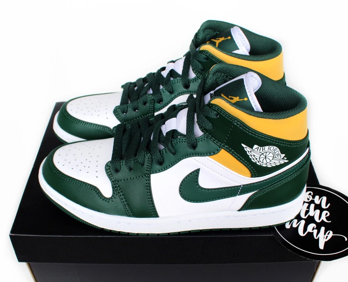 Air Jordan 1 Mid Sonics Green White Yellow 554724-371 & 554725-371