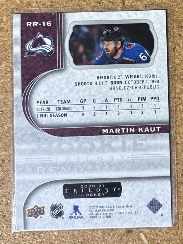 2020-21 Upper Deck Trilogy Rookie Renditions Martin Kaut #RR-16 - Image 2 of 2