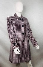 Womens Jennifer Lopez Jlo Pink Black Hounds Tooth Wool Long Pea Coat Fall Size L