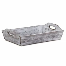 White Rustic Finish Wood Serving Tray With Handles