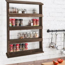 Rustic Torched Wood Wall-Mounted 4-Tier Spice Rack Hanging Spice Shelf Storage 
