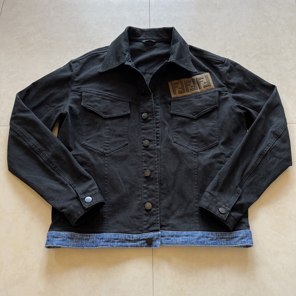 Fendi Denim Buttonfly Jean Jacket Mens Size 50 Black W/Blue