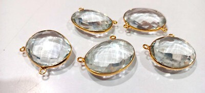 2 pieces Crystal Quartz Oval Shape 20x27mm Briolette Double Loop Bezel Connector