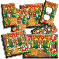 HAWAIIAN TIKI BAR HIBISCUS FLOWER LIGHT SWITCH OUTLET WALL PLATE MANCAVE BAR ART