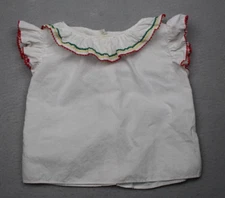Vintage Shirt Childs Peasant Top Ruffles White Cotton with Colorful Trim 1930s