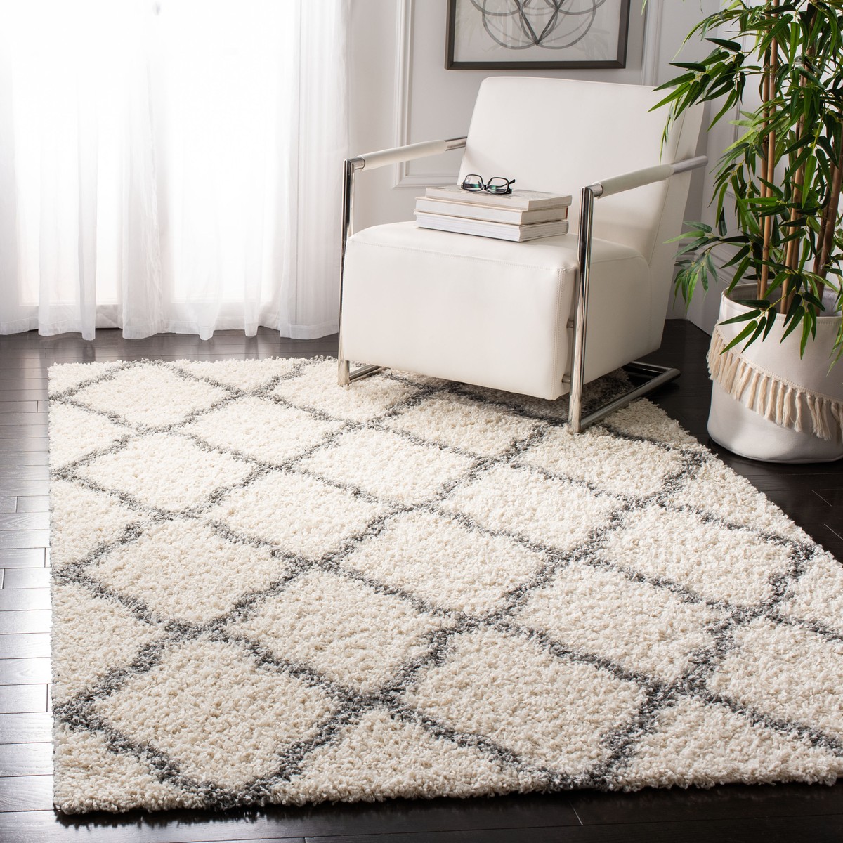 Safavieh Power Loomed Dallas Shag Ivory / Grey Area Rugs