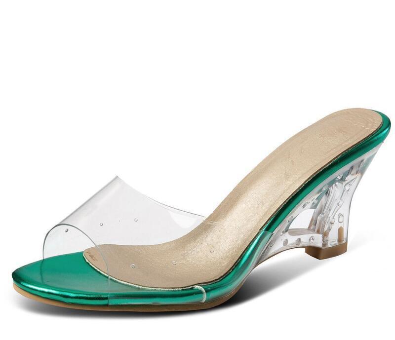 PANTOFOLA D’ORO Sandali donna estate punta aperta tacco a zeppa pantofola trasparente tacchi alti PVC