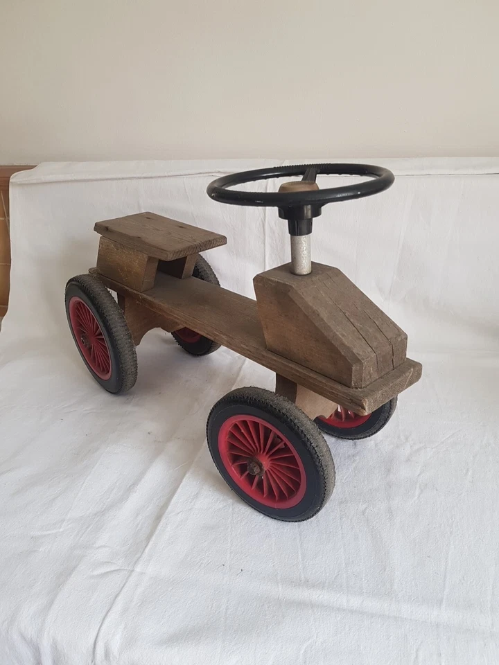Jouet Ancien  Porteur en Bois - 4 roues - Ancien Trotteur - Photo 2/4