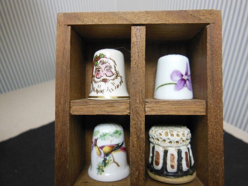 Thimbles Lot w Display Shelf Vintage 10 Pc. Porcelain & Pewter - Picture 6 of 10