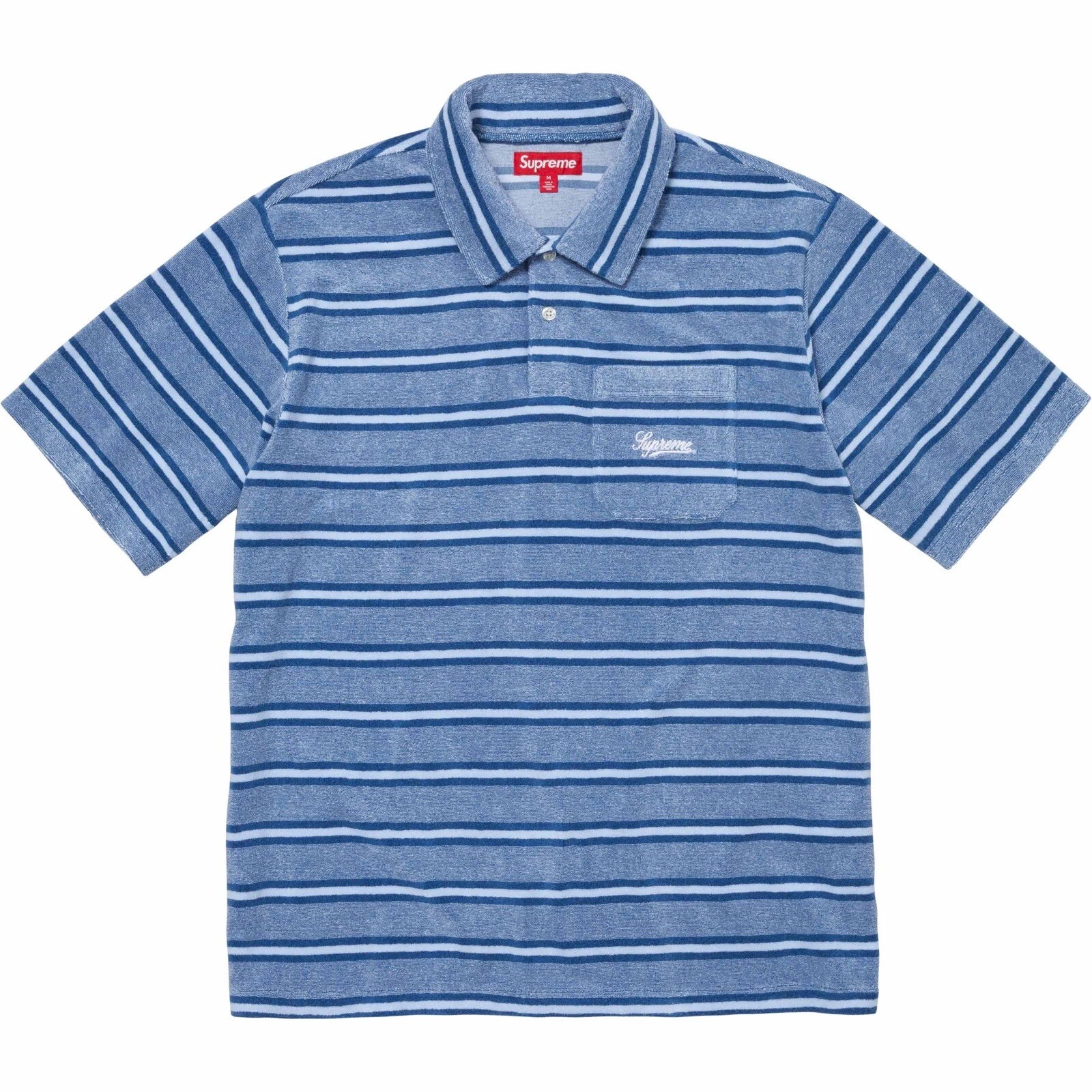 Polo à manches courtes Supreme Stripe Terry SS24 en coton mélangé royal pour hommes taille XL