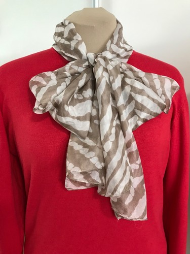 SILK SCARF Rectangle BEIGE & IVORY Semi-sheer 33cm wide X 176cm long HERRINGBONE - Picture 5 of 11