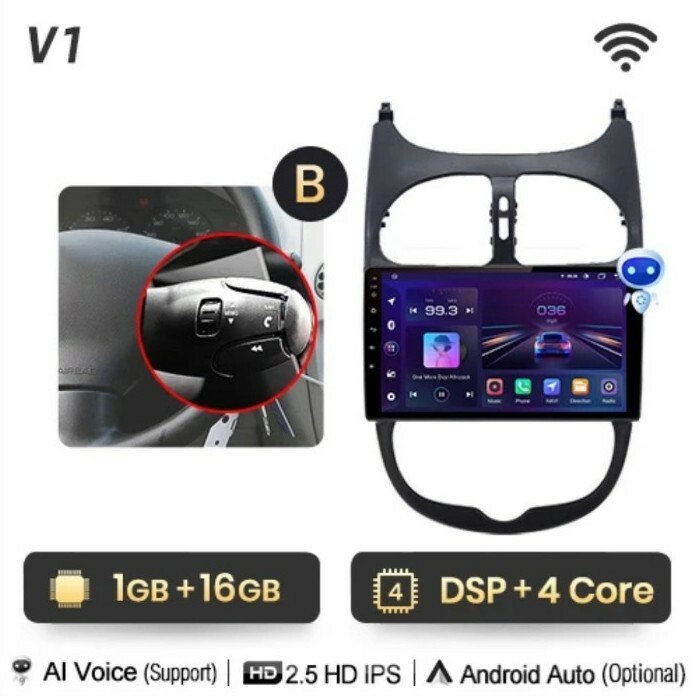 Autoradio Android 9" Peugeot 206 compatible écran tactile multimédia noir