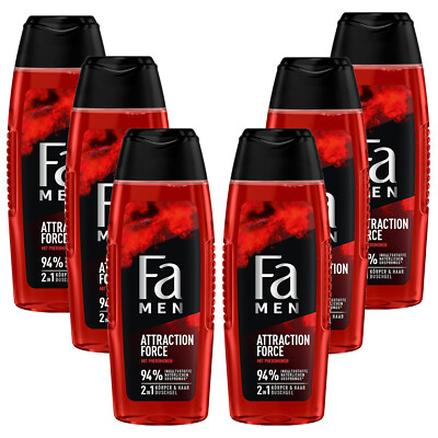 6x 250ml Fa Men Attraction Force Duschgel 2in1 Pheromone Körper & Haar Dusche