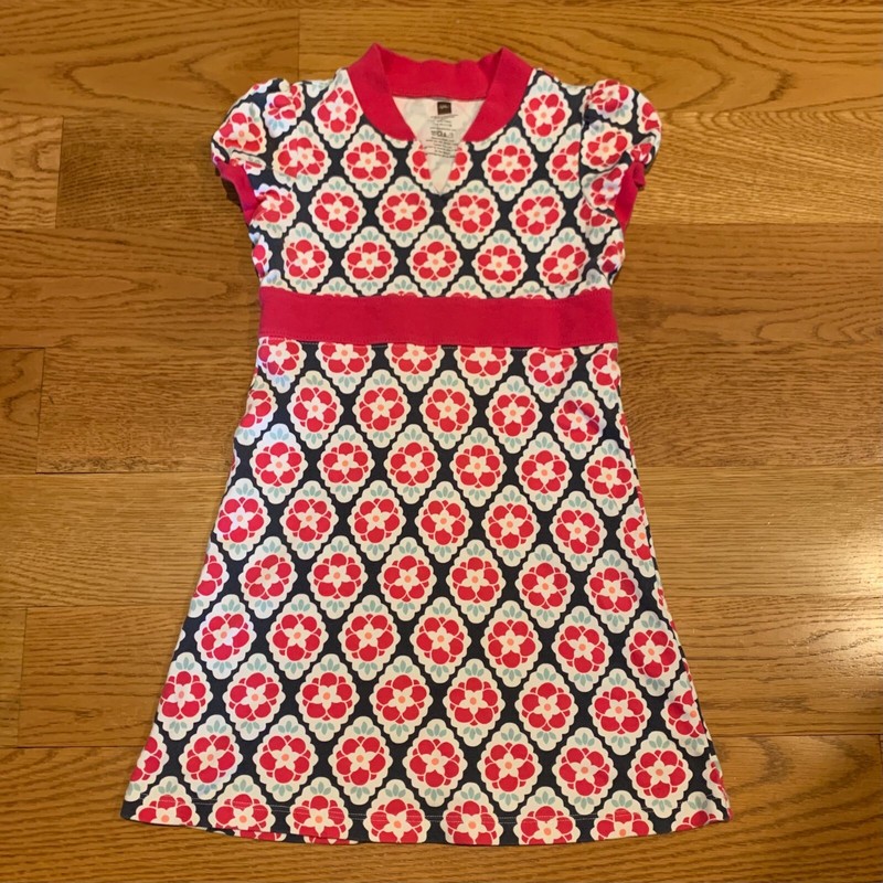 Tea Collection Pink Patterned Short Sleeve Play Dress Jumper Cotton Girls Size 7