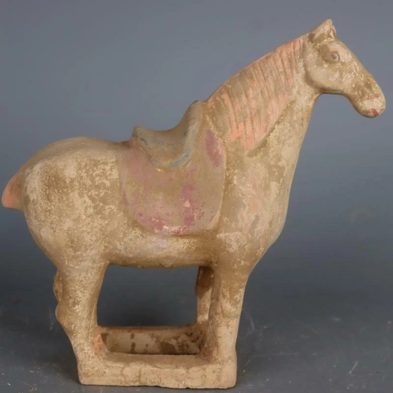 Estatua de porcelana de caballo de guerra gris cerámica esmaltada tricolor espiga china de 7,7" Foto 2 de 4