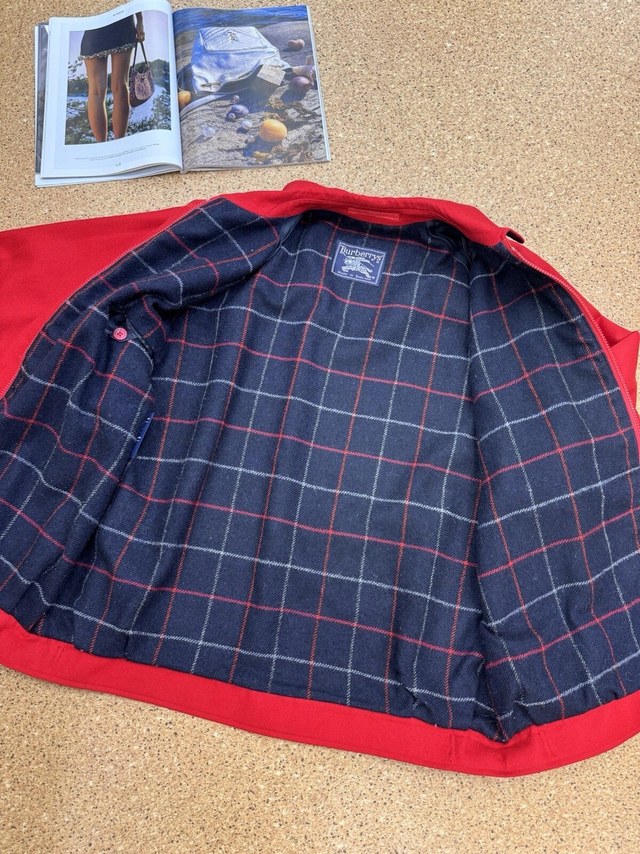 Burberrys Vintage Red Bomber Jacket Wool Check Size S-M | eBay