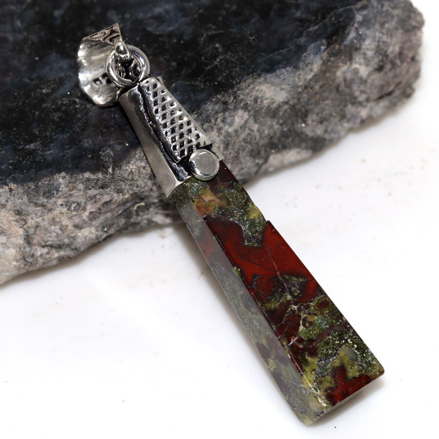 925 Silver Plated Dragon Blood Jasper Cap Point Pendant Jewelry Size 2