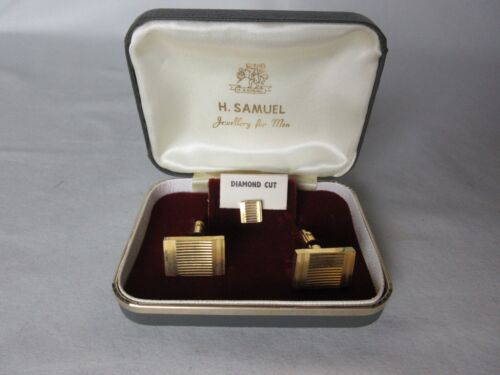 Gold Coloured Diamond Cut Cufflinks and Tie Pin in Box by H. Samuel - Picture 1 of 8