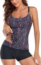 Sixyotie Women’s Swimwear Gradient Colour Tankini Set Top with Shorts B19