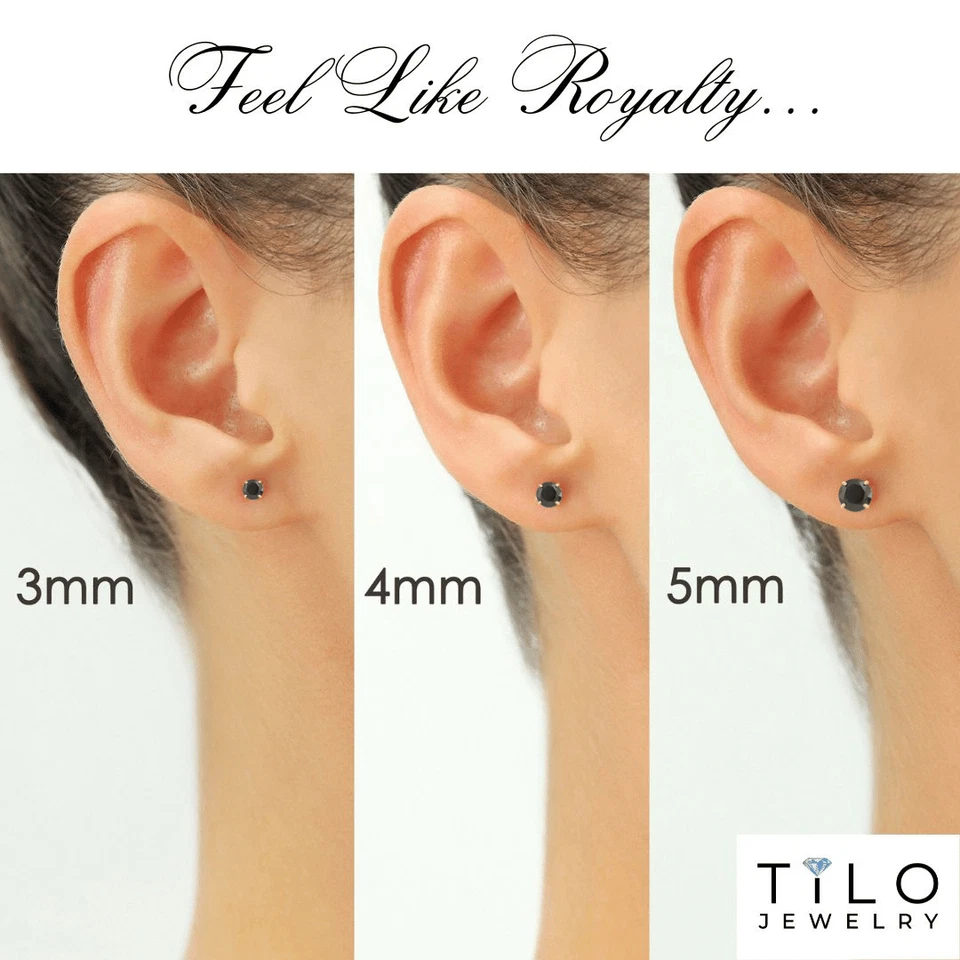 Aretes solitarios de oro macizo real de 10 quilates con circonita cúbica de ónix negro tachuelas para dormir todos los tamaños Foto 2 de 4