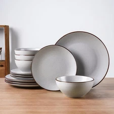 Famiware Venus Plates and Bowls Sets, 12 Pieces Set(12pcs), Light Grey 